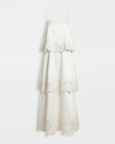 Robe longue à étages et broderies orchidées - Blanc - JW PEI - Modalova
