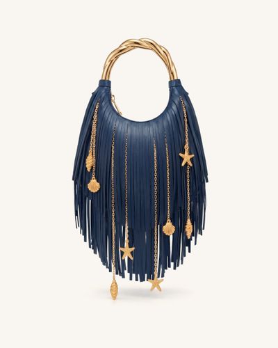 Chlorie Sac à main à poignée en métal et franges - Bleu marine - JW PEI - Modalova