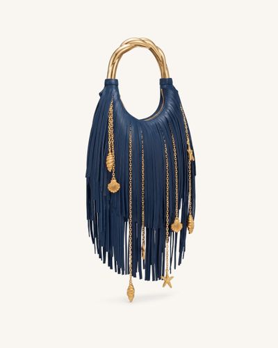 Chlorie Sac à main à poignée en métal et franges - Bleu marine - JW PEI - Modalova