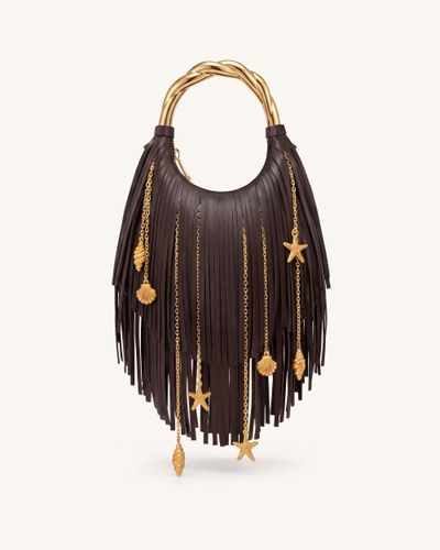 Chlorie Sac à main à poignée en métal et franges - Marron foncé - JW PEI - Modalova