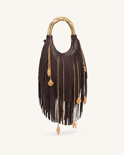 Chlorie Sac à main à poignée en métal et franges - Marron foncé - JW PEI - Modalova