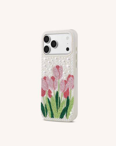 Coque de téléphone tulipe en fausses perles - Blanc - JW PEI - Modalova