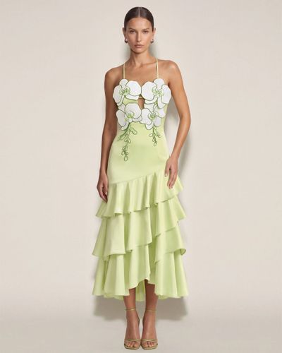 Robe midi à volants et ornements orchidée - Vert clair - JW PEI - Modalova