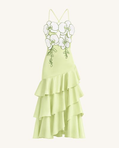 Robe midi à volants et ornements orchidée - Vert clair - JW PEI - Modalova