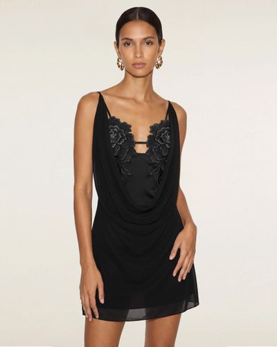 Robe courte à col bénitier et fleurs brodées - Noir - JW PEI - Modalova