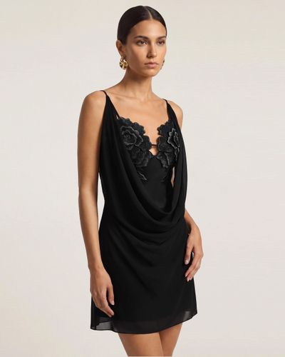 Robe courte à col bénitier et fleurs brodées - Noir - JW PEI - Modalova