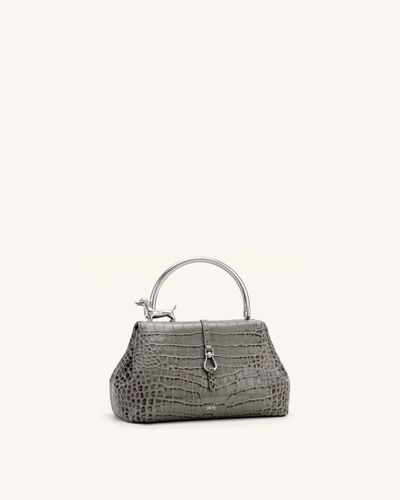 Bruna Sac à main à anse supérieure en métal en forme de teckel - Effet croco gris clair - JW PEI - Modalova