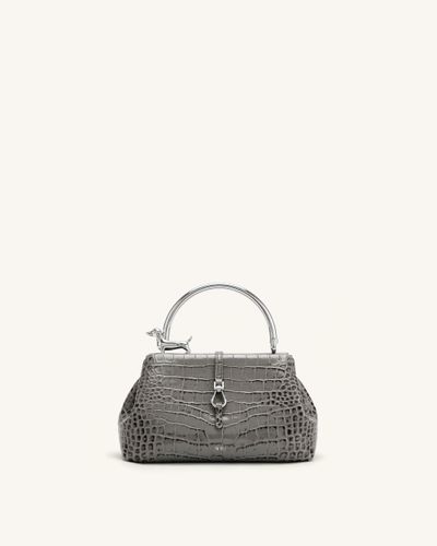 Bruna Sac à main à anse supérieure en métal en forme de teckel - Effet croco gris clair - JW PEI - Modalova