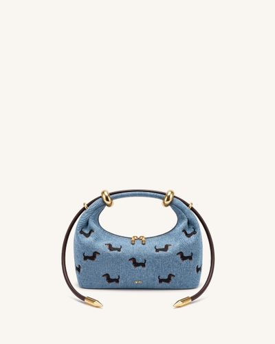 Ellie Sac à main à poignée supérieure orné d'un anneau métallique et broderies - Jean bleu vintage - JW PEI - Modalova