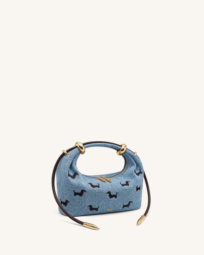 Ellie Sac à main à poignée supérieure orné d'un anneau métallique et broderies - Jean bleu vintage - JW PEI - Modalova