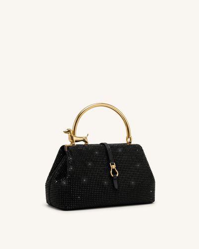 Bruna Sac à main à anse supérieure en métal en forme de teckel avec cristaux artificiels - Noir - JW PEI - Modalova