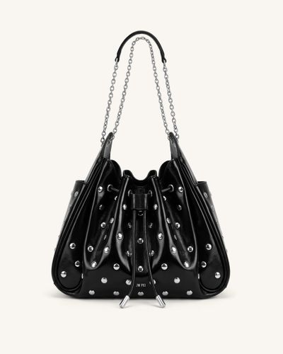 Rowan Sac seau à chaîne, cordon de serrage, détails froncés et clous - Noir brillant - JW PEI - Modalova