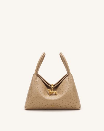 Maelle Sac à double anse avec breloque teckel grain autruche synthétique - Marron - JW PEI - Modalova
