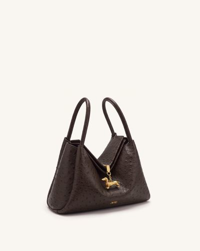 Maelle Sac à double poignée avec breloque teckel imitation autruche - Marron foncé - JW PEI - Modalova