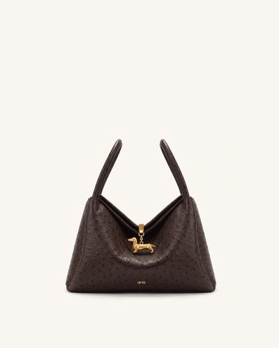 Maelle Sac à double poignée avec breloque teckel imitation autruche - Marron foncé - JW PEI - Modalova