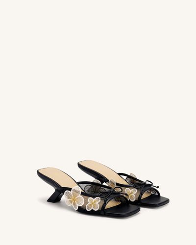 Mireille Sandales à talons en maille avec nœud et appliqué floral brodé - Noir - JW PEI - Modalova