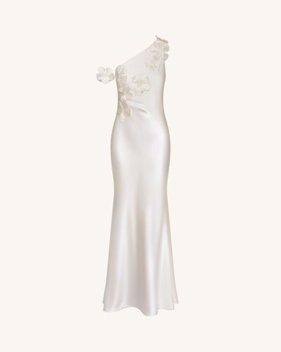 Robe longue fourreau asymétrique à applications florales - Ivoire - JW PEI - Modalova