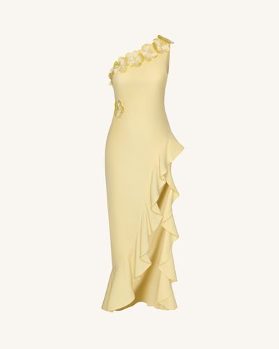 Robe fendue à volants et une épaule avec appliqués floraux - Jaune - JW PEI - Modalova