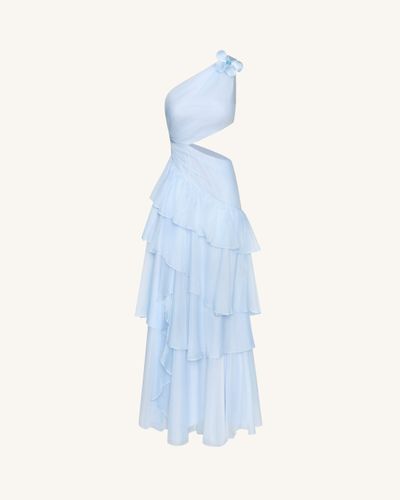 Robe longue en mousseline à volants et découpes à une épaule - Bleu - JW PEI - Modalova