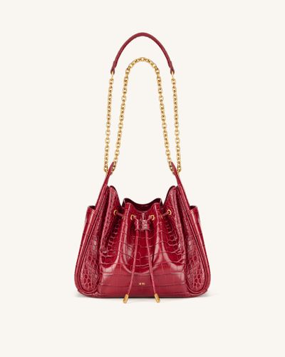 Rowan Sac seau à cordon de serrage froncé avec chaîne - Crocodile rouge foncé - JW PEI - Modalova