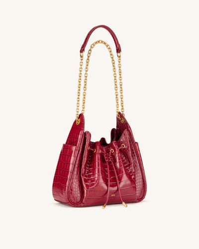 Rowan Sac seau à cordon de serrage froncé avec chaîne - Crocodile rouge foncé - JW PEI - Modalova