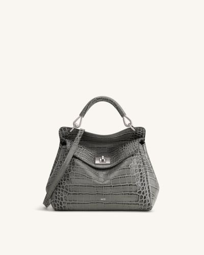 Lucia Sac à main classique à poignée supérieure - Effet croco gris - JW PEI - Modalova