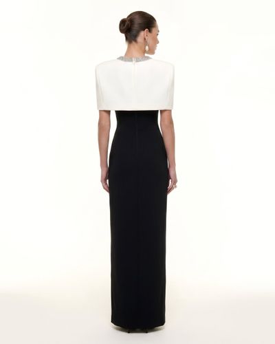 Robe longue capelet à bordures en cristal - Noir & Ivoire - JW PEI - Modalova