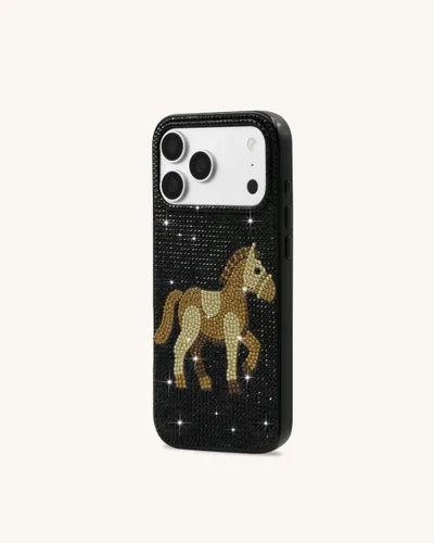 Coque de téléphone en cristal artificiel Cheval doré - Noir - JW PEI - Modalova