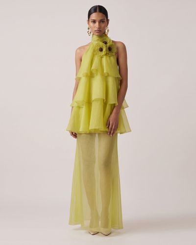 Poppy Robe longue à volants superposés et dos nu brodé - Vert citron - JW PEI - Modalova