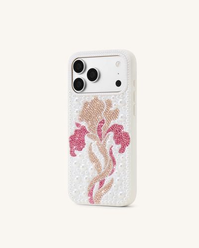 Coque de téléphone à motifs floraux, perles et cristaux artificiels - Blanc - JW PEI - Modalova