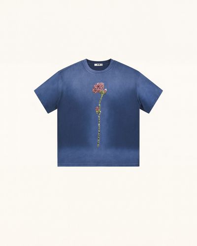 T-shirt carré délavé à l'acide avec rose en strass - Bleu vintage - JW PEI - Modalova