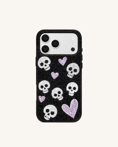 Coque de téléphone strass cœur et tête de mort - Noir - JW PEI - Modalova