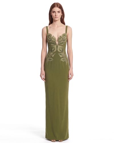Robe longue droite à bretelles avec feuilles 3D - Vert olive - JW PEI - Modalova