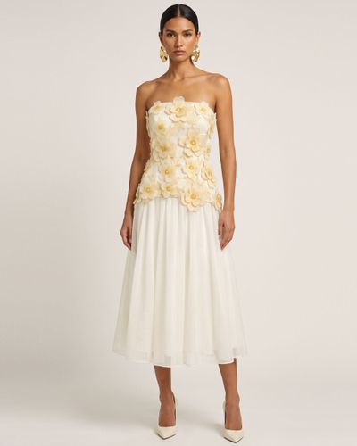 Robe midi bustier brodée de fleurs - Ivoire - JW PEI - Modalova