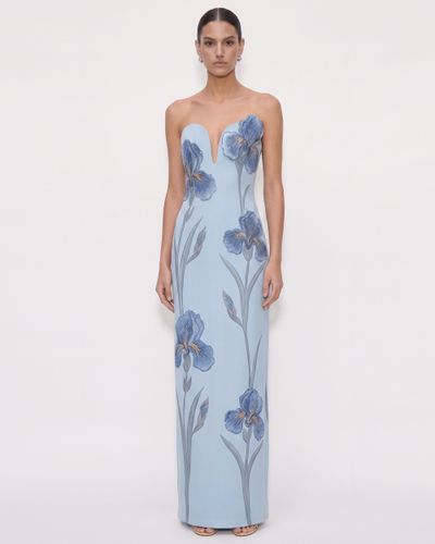 Robe longue bustier à encolure crantée et broderies Iris - Bleu clair - JW PEI - Modalova