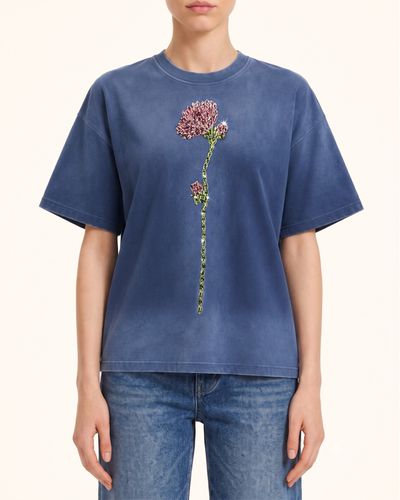T-shirt carré délavé à l'acide avec rose en strass - Bleu vintage - JW PEI - Modalova