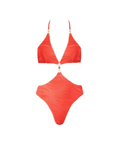 Orta Plunge Cut-out Swimsuit Hot Coral - Bluebella - US - Modalova