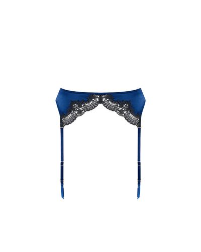 Ida Luxury Satin Garter Belt Navy Peony/Black - Bluebella - US - Modalova
