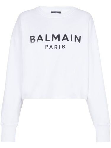 Logo Organic Cotton Cropped Sweatshirt - Balmain - Modalova