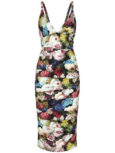 Flower Print Silk Midi Dress - Dolce & Gabbana - Modalova