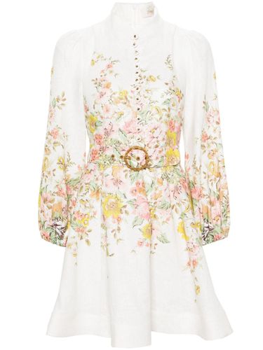 Floral Print Linen Buttoned Mini Dress - Zimmermann - Modalova