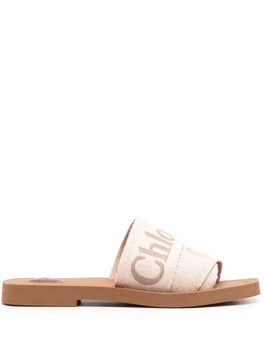 CHLOÉ - Woody Canvas And Leather Flat Sandals - Chloé - Modalova