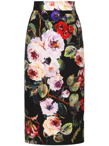 Flower Printed Silk Charmeuse Longuette Tubino Skirt - Dolce & Gabbana - Modalova