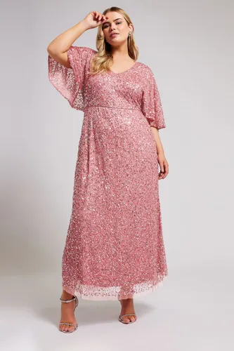 Luxe Robe Rose Maxi À Sequins Manches Amples Size 46 - Luxe: Ultimate Embellishment - Modalova