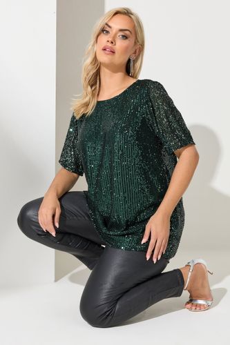 Top Vert Émeraude Manches Courtes Volanté À Sequins Size 44 - Yours London - Modalova
