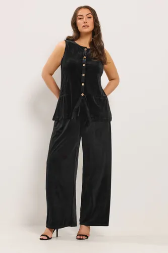 Gilet Long Noir En Velours Size 48 - Yours - Modalova