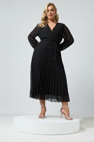 Robe Cachecœur Noire Plissée À Manches Longues Size 42 - Yours London - Modalova