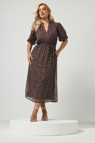 Robe À Manches Bouffantes Marron Chocolat À Pois Size 58-60 - Yours London - Modalova