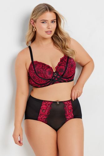 Soutiengorge Rouge & Noir Dentelle Floral Décolleté Plongeant Size 120C - Yours - Modalova