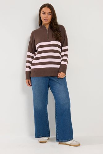 Pull À Col Zippé Marron Et Rose À Rayures Size 58-60 - Yours - Modalova